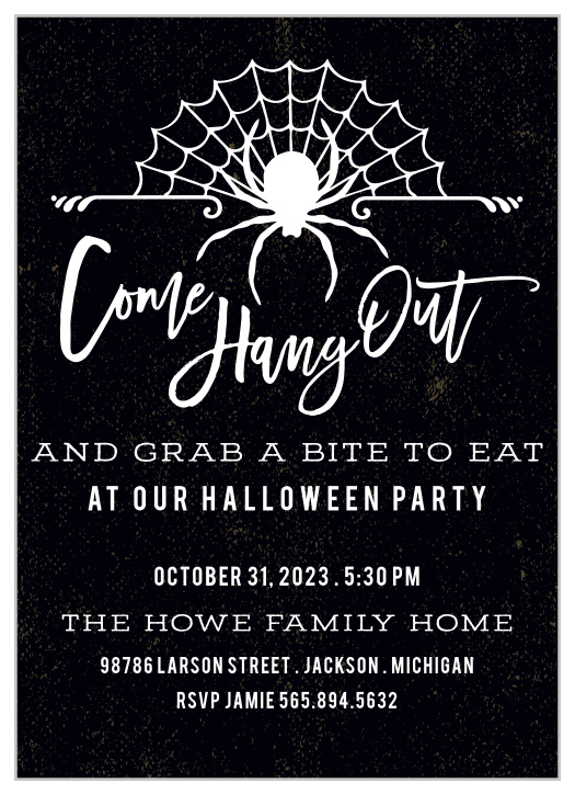 Invite your guests to “hang out” with our Bite of a Spider Halloween Party Invitations. 