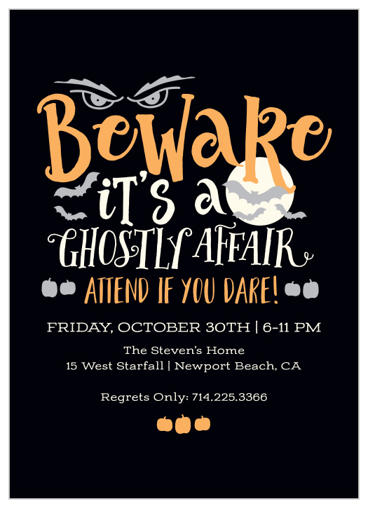 Make sure your guest beware before attending your "Ghostly Affair" this year with these ghastly halloween party invitations! 