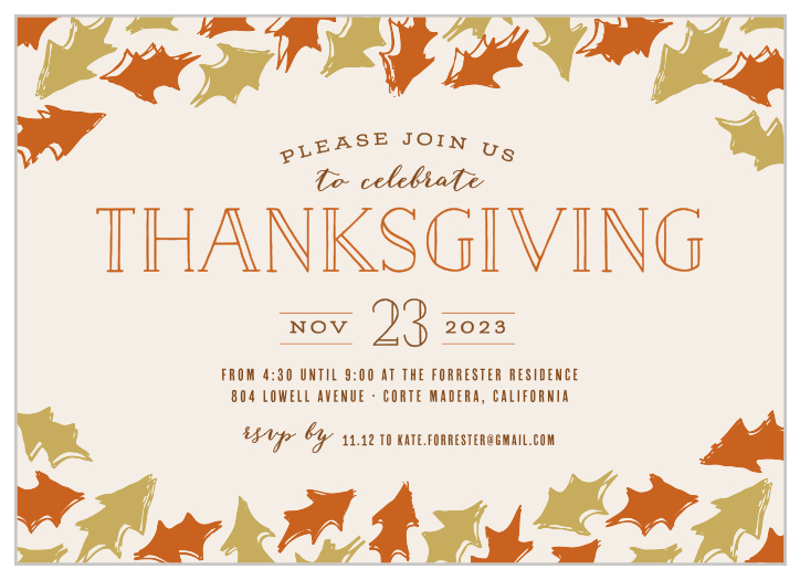 Send out your Thanksgiving party invitations in style using the Lovely Leaves Thanksgiving Party Invitation.