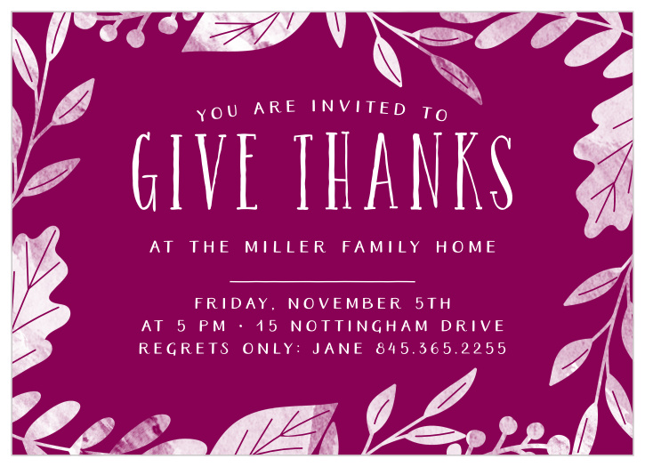 Share your appreciation with your loved ones by welcoming them into your home this season with the Bountiful Branches Thanksgiving Party Invitation. 