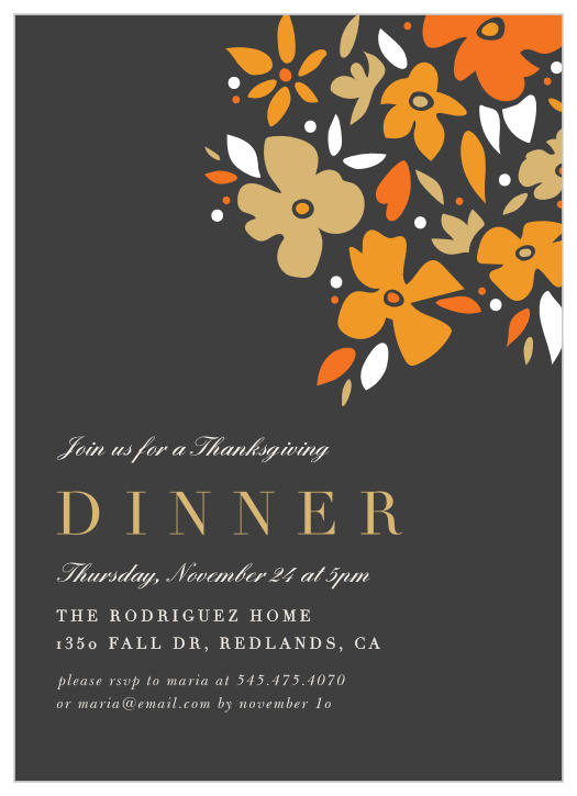 Use the classic Orange Bunch Foil Thanksgiving Party Invitation when inviting your guests to your Thanksgiving dinner.