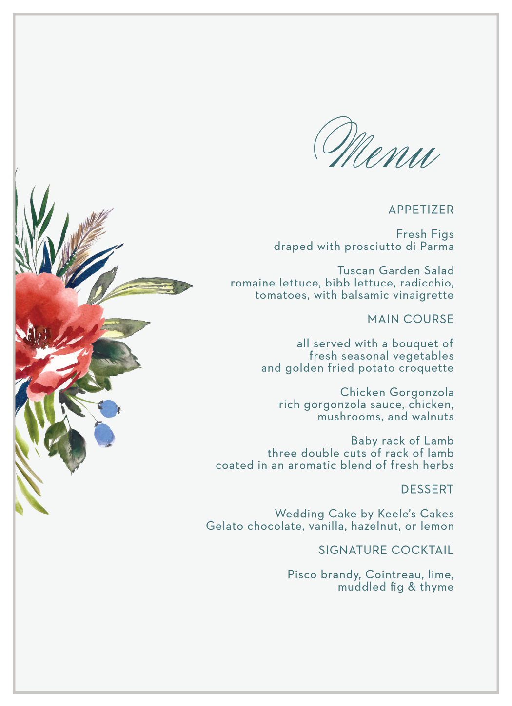 Arctic Florist Wedding Menus