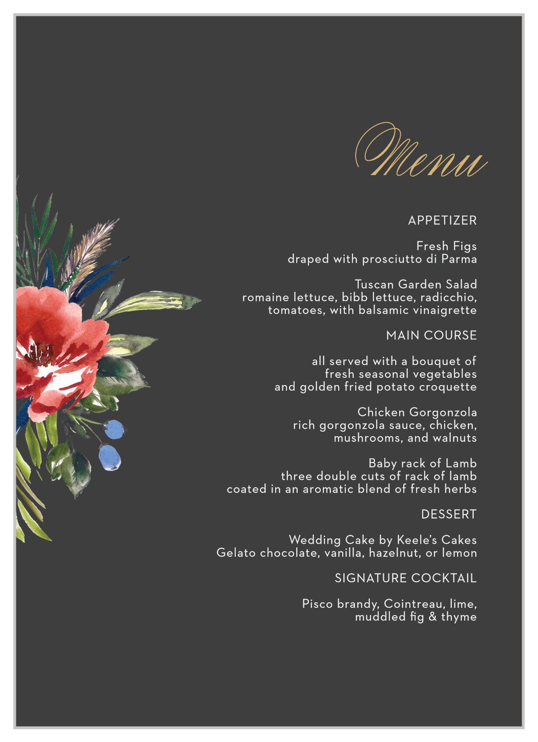 Arctic Florist Foil Wedding Menus