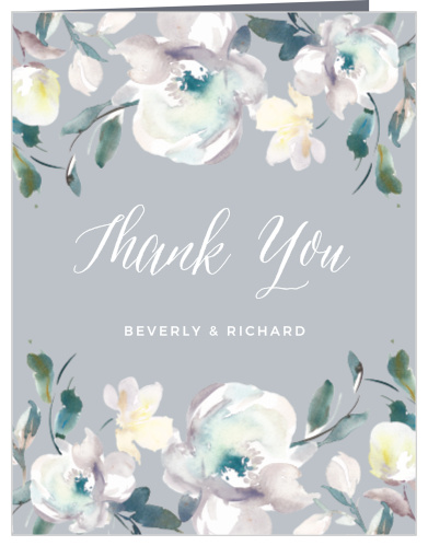 The Antique Blooms Wedding Thank You Cards feature vintage, watercolored florals atop a moonstone background. 
