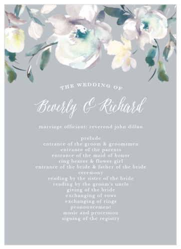 The Antique Blooms Wedding Invitations feature vintage, watercolored florals atop a moonstone background. 