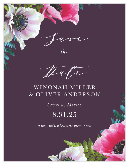 The Vibrant Anemone Save-the-Date Magnets are an exquisite display of contrasts. 