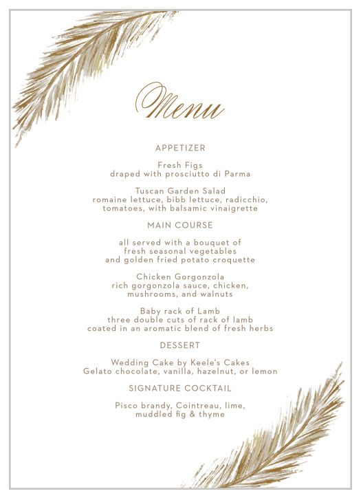 Falling Feathers Wedding Menus