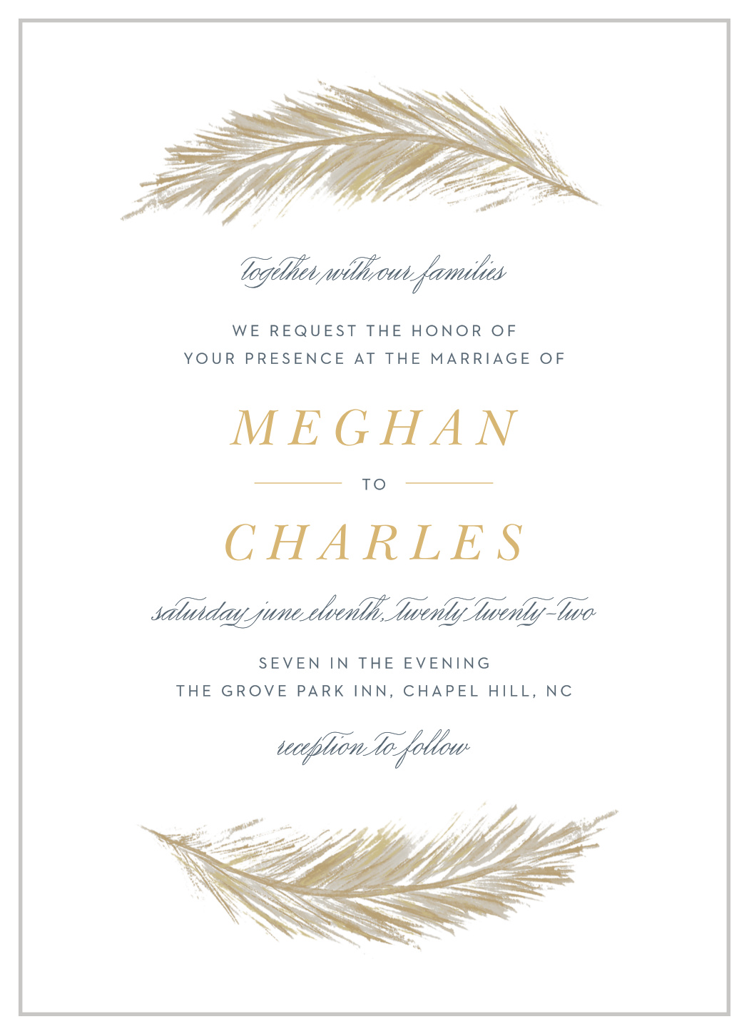 Falling Feathers Foil Wedding Invitations