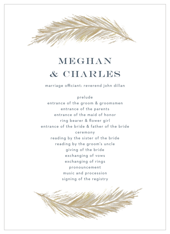 Falling Feathers Foil Wedding Programs