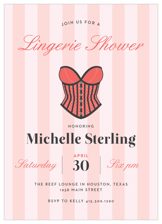 Shower the bride-to-be with gifts for her wedding night with the Lingerie Shower Bachelorette Party Invitations.