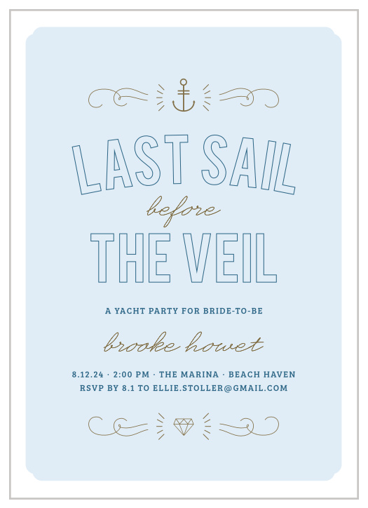 Invite your friends to your yacht party using the Nautical Night Bachelorette Party Invitations.