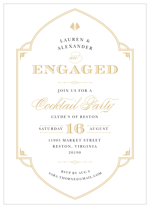 Sounds off your engagement with our gorgeous Deco Frame Foil Engagement Party Invitations.