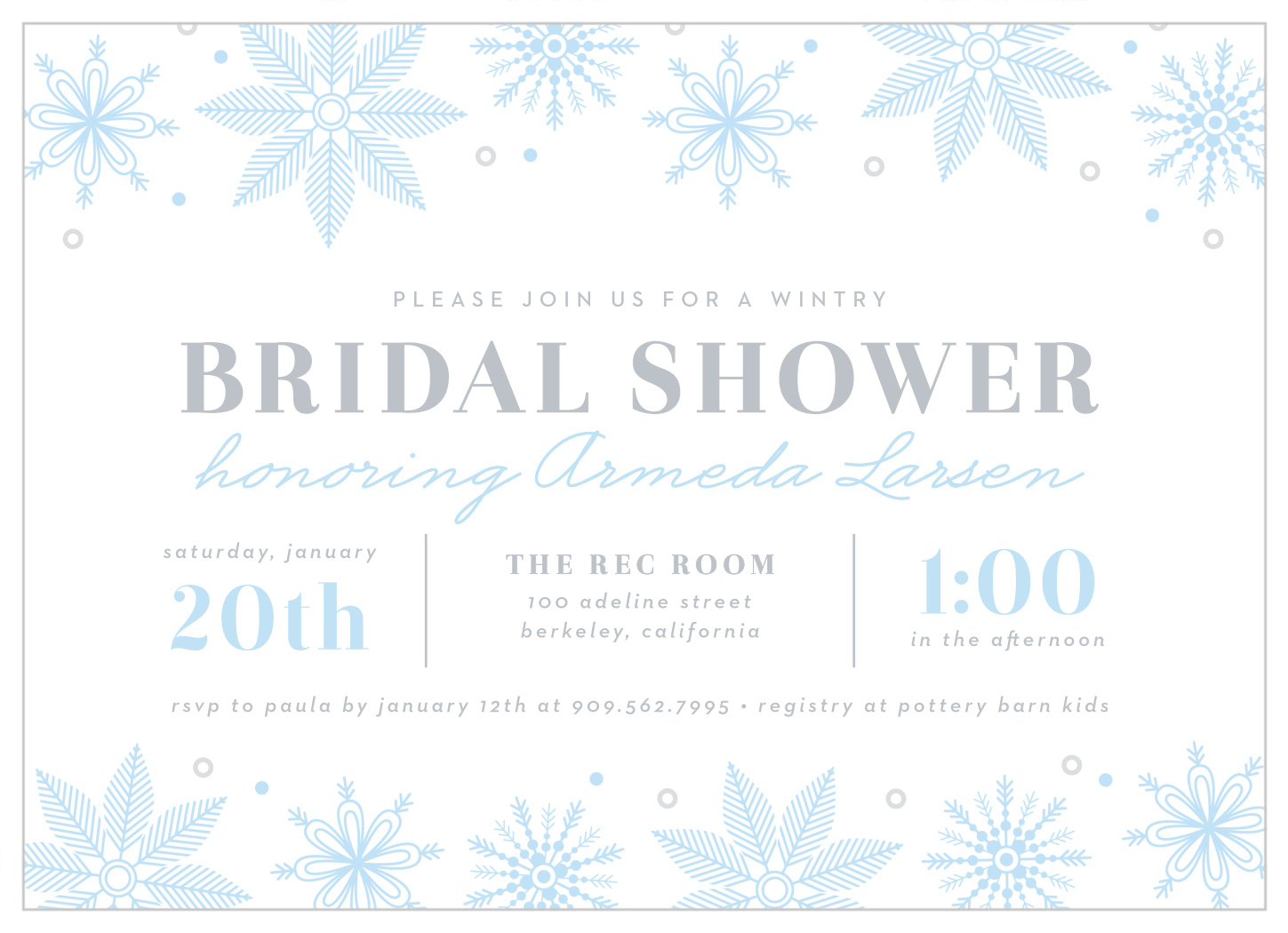 Winter Snowflakes Bridal Shower Invitations