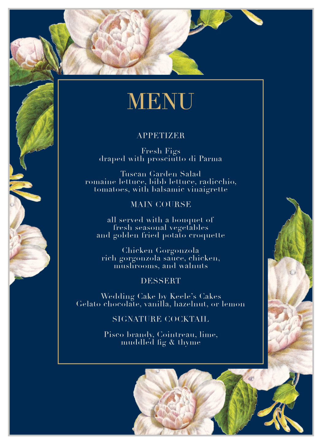 Moonlit Honeysuckle Foil Wedding Menus