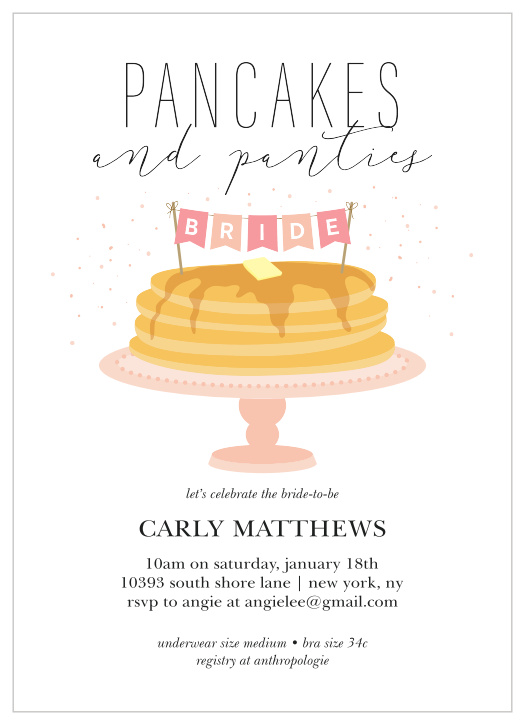 Gather your loved ones before the big day with the unique look of our Pancakes & Panties Bridal Shower Invitations.