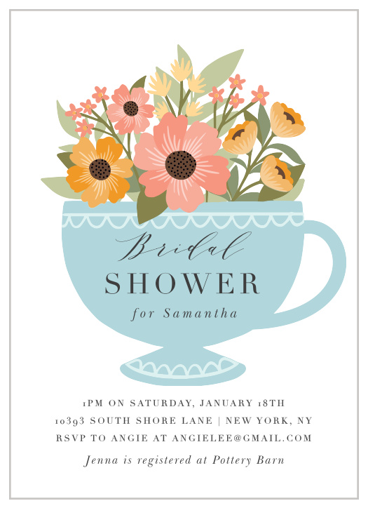 Want to have a formal and elegant tea party shower? This card is classy as well as elegant and is sure to get your guests excited about the upcoming celebration. 