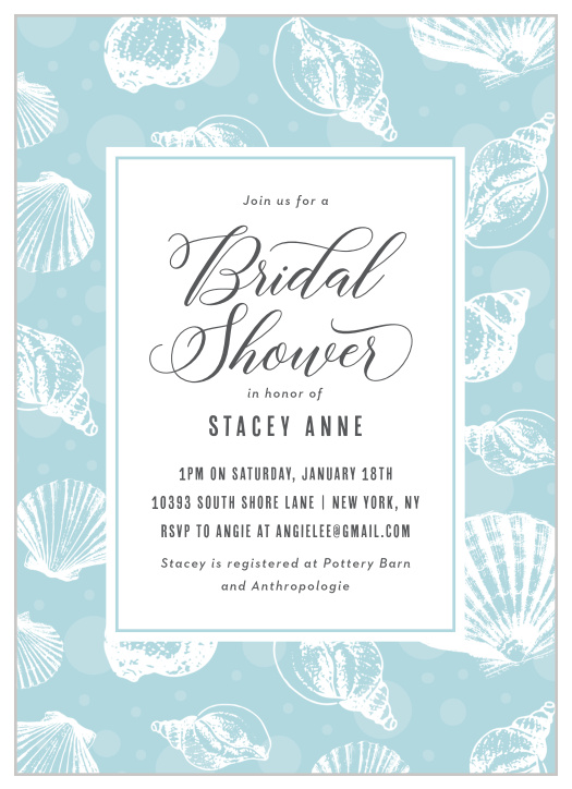 The Seashell Pattern Bridal Shower Invitations are ideal for the modern beach themed bridal shower.