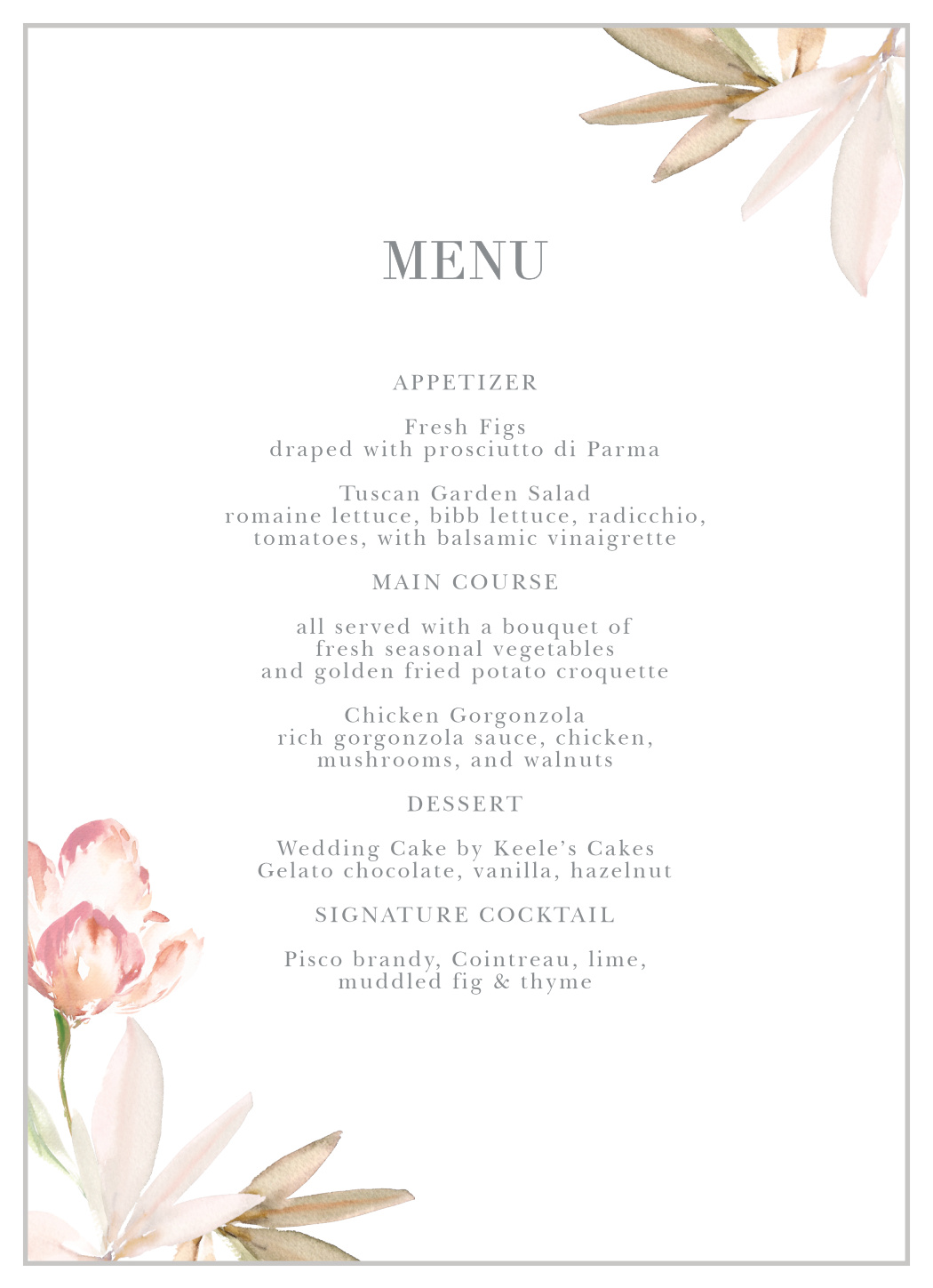 Darling Watercolor Wedding Menus