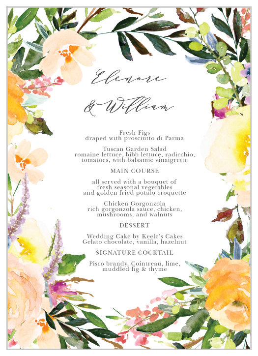 Willow Wreath Wedding Menus