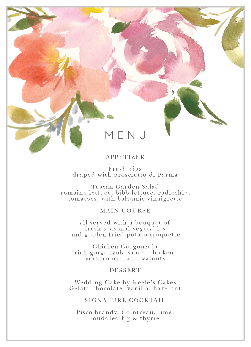 Floral Felicity Wedding Menus