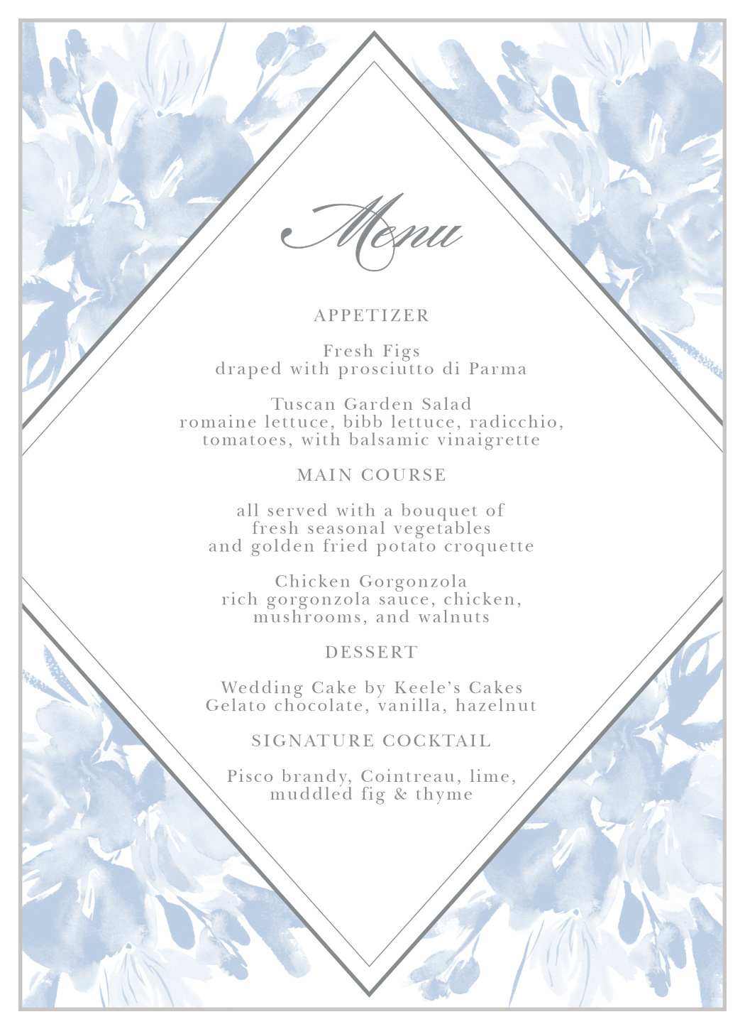 Subtle Fleuriste Wedding Menus