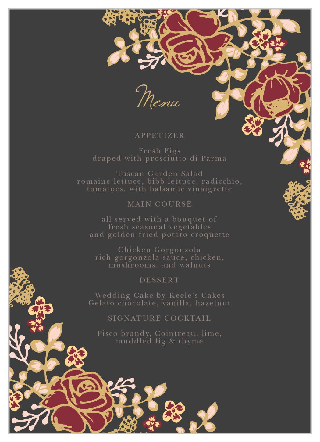 Opulent Floweret Foil Wedding Menus