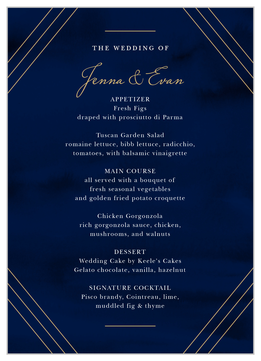 Indigo Infatuation Wedding Menus