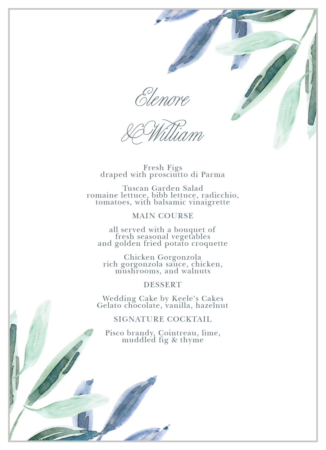 Olive Leaves Wedding Menus