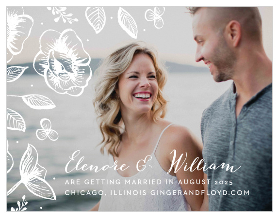 Choose your favorite engagement photo to serve as the background of our Fleur Magnifique Foil Save-the-Date Magnets.