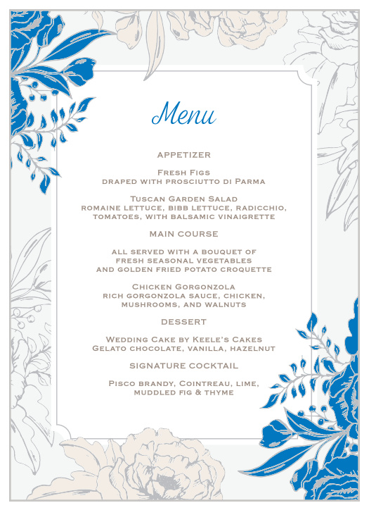 Peony Draped Wedding Menus
