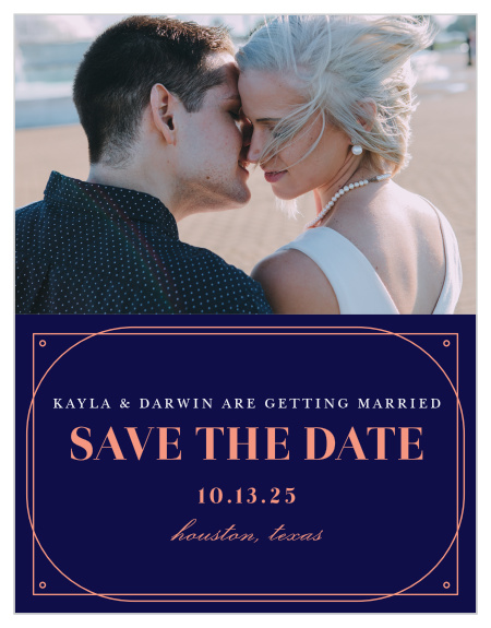 Make sure everyone closest to you has your wedding date set aside well in advance while showcasing your wedding's unique flair with our Royal & Rose Save-the-Date Cards.