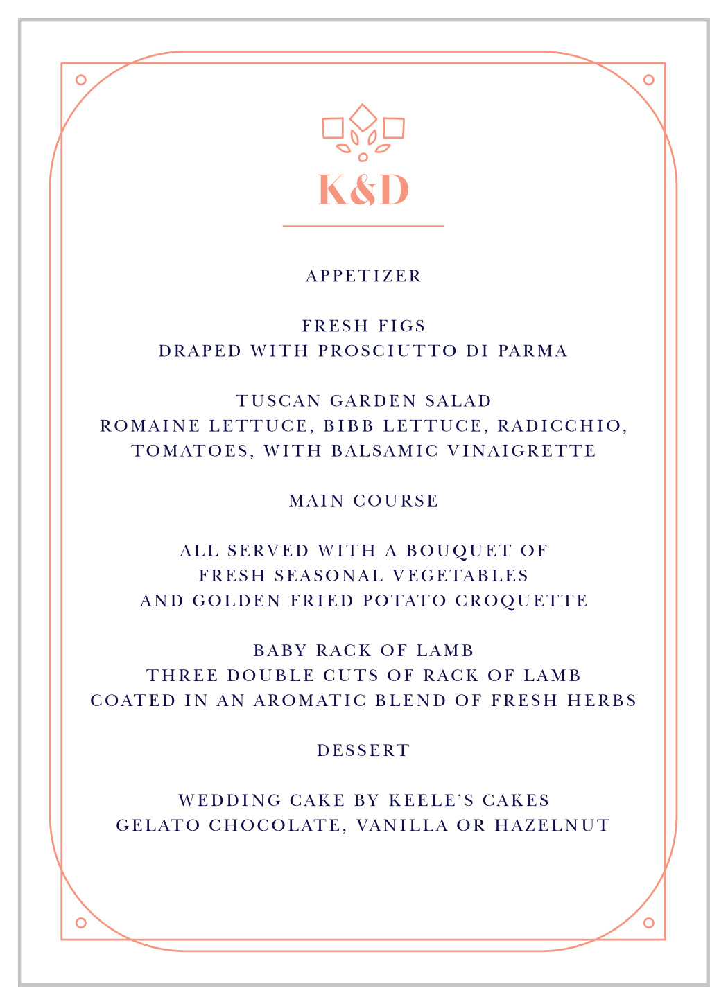 Royal & Rose Wedding Menus