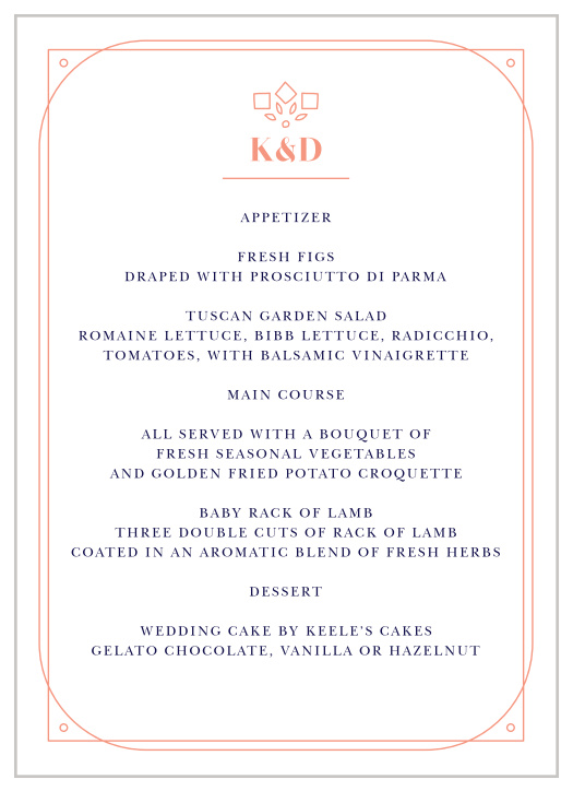 Royal & Rose Wedding Menus