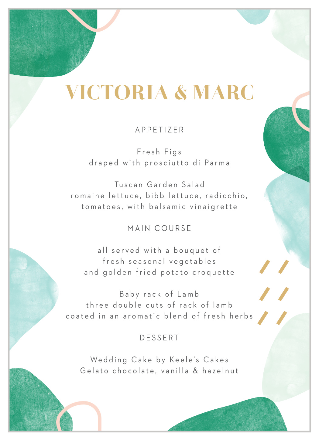 Sea Breeze Collage Wedding Menus