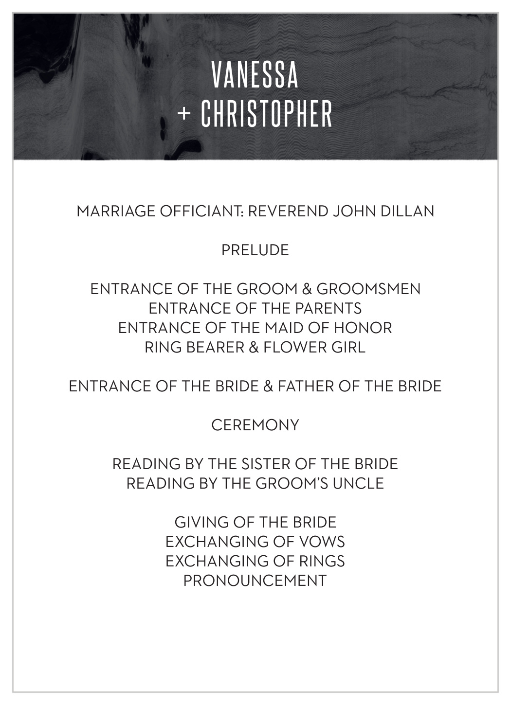 Museum Muse Wedding Programs