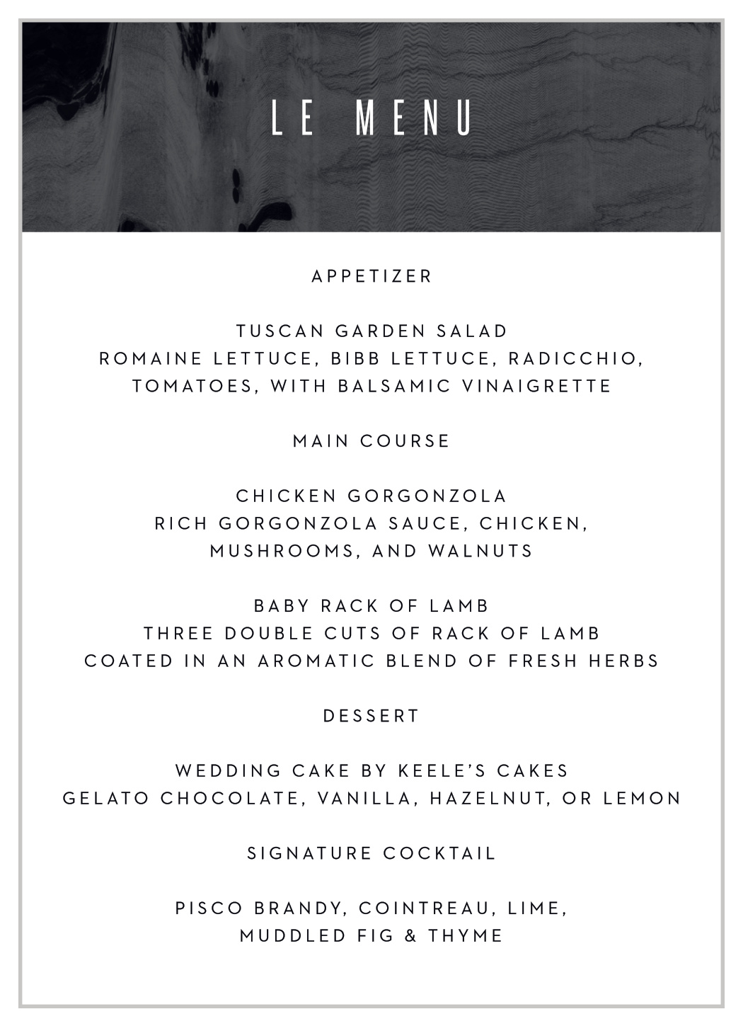 Museum Muse Wedding Menus