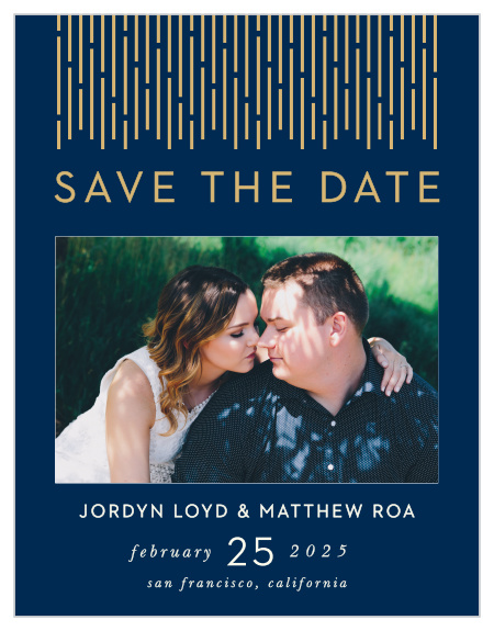Our Lovely Lines Wedding Save-the-Date Cards are a flashy yet subtle take on the retro designs of the 1920s.
