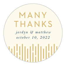 The Lovely Lines Wedding Stickers feature long, gold foiled lines that ascend upon your details, atop a cream colored background. 
