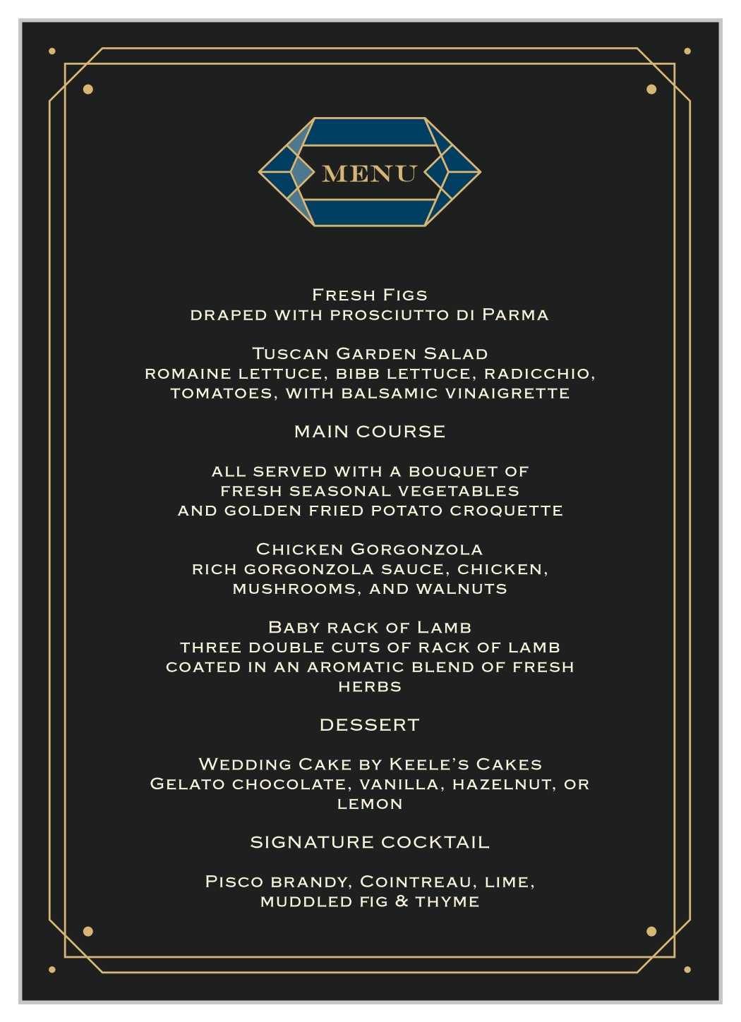 Gem Prism Wedding Menus