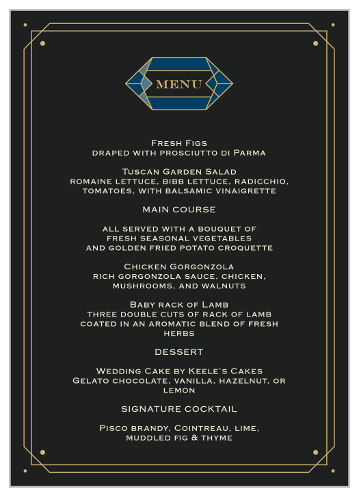 Gem Prism Wedding Menus