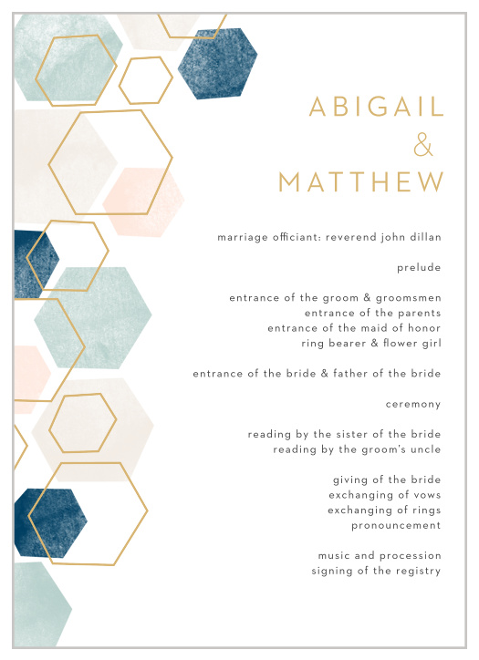 Geometric Watercolor Wedding Programs are the perfect choice for ensuring that your guests can follow along with the moments and members of your wedding ceremony.