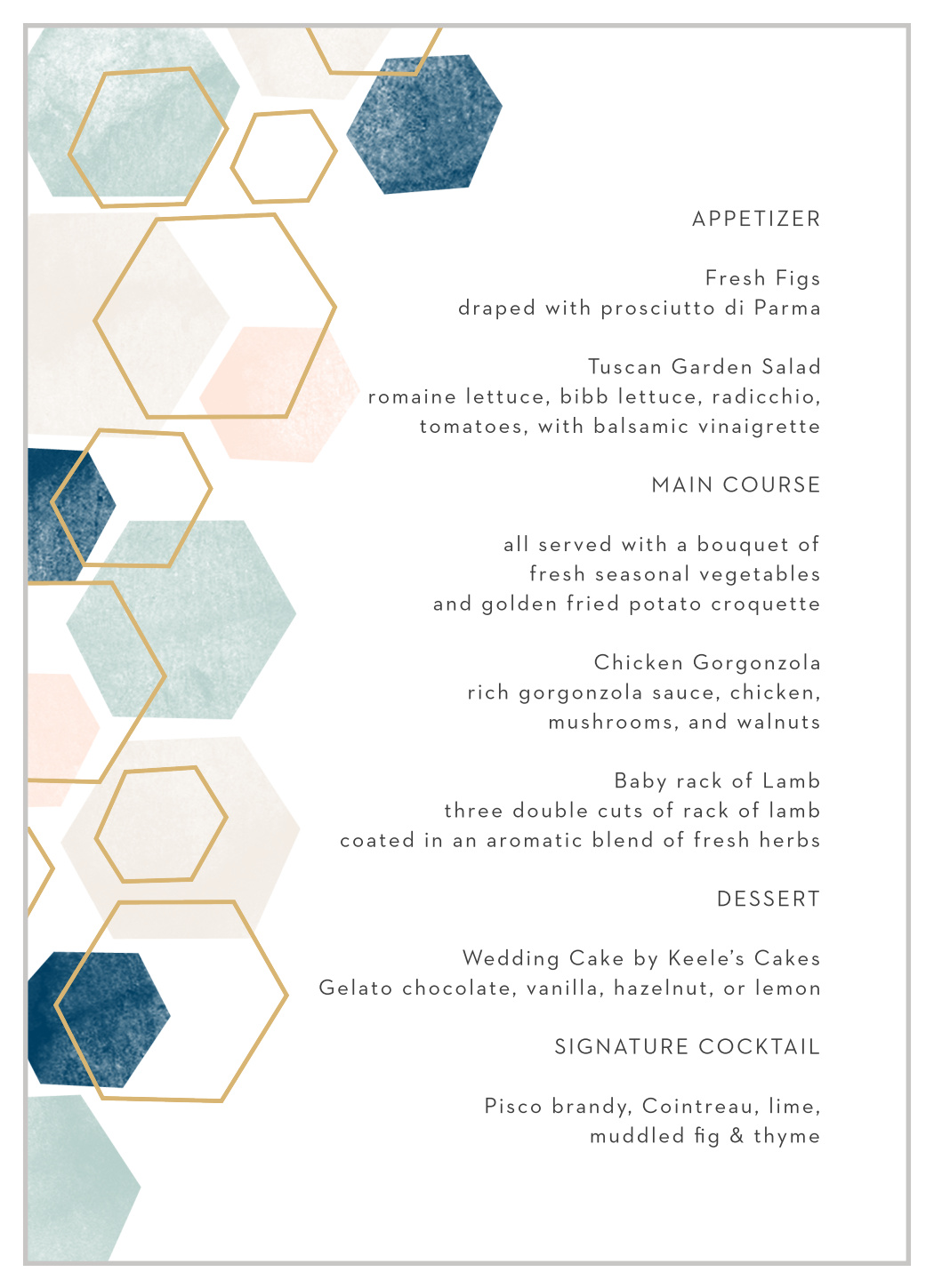 Geometric Watercolor Wedding Menus