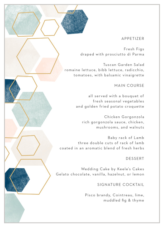 Geometric Watercolor Wedding Menus