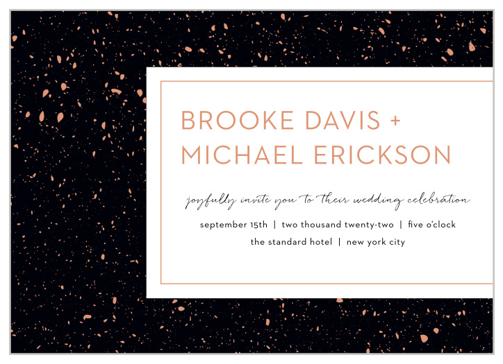 Love is in equal parts messy and endlessly elegant- our Painted Book Wedding Invitations reflect that with a background of splattered paint, a neat border, a classic print, and an appearance of handwritten calligraphy.