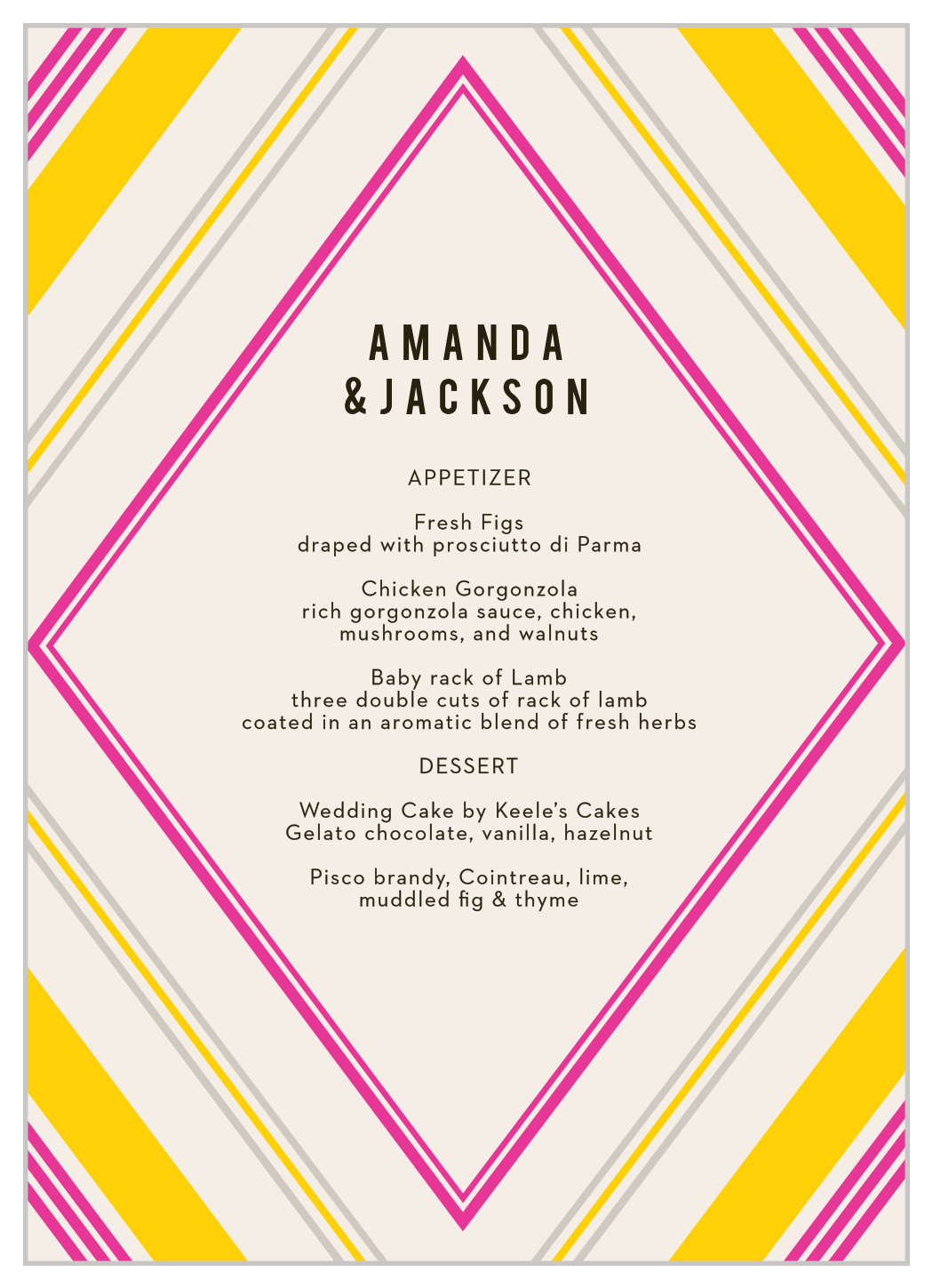 Diamond Reflections Wedding Menus
