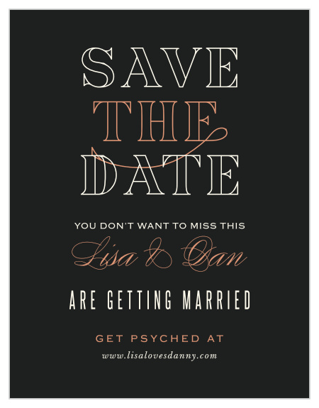 Give your guests all of the information they need well in advance of your wedding with our stunning Diamond Debauchery Save-the-Date Cards.