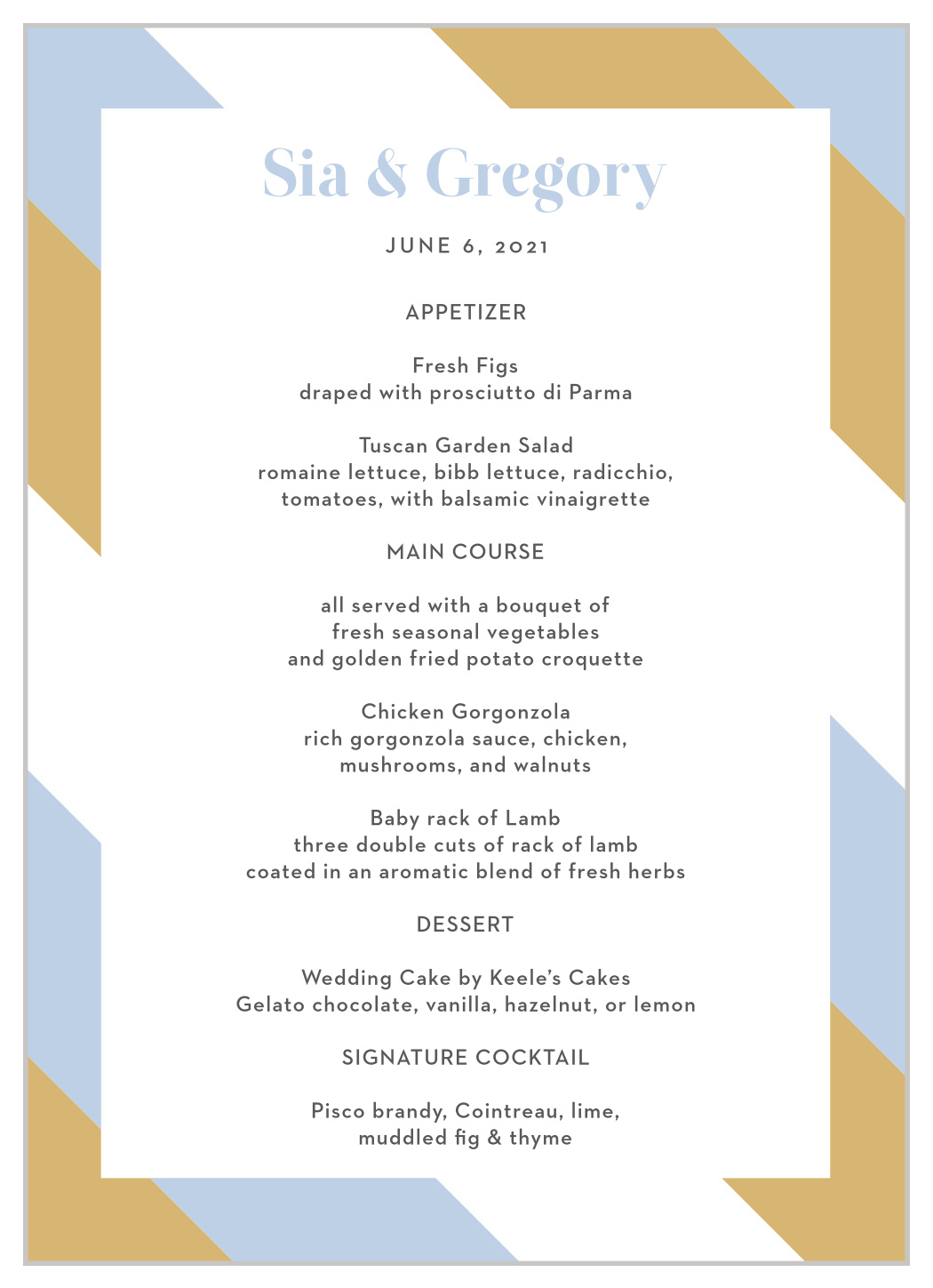 Confetti Overlap Wedding Menus