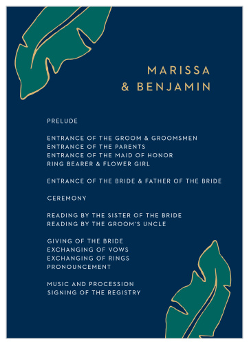 Walk your guests through each unique moment of your wedding day with our Green Breeze Wedding Programs.