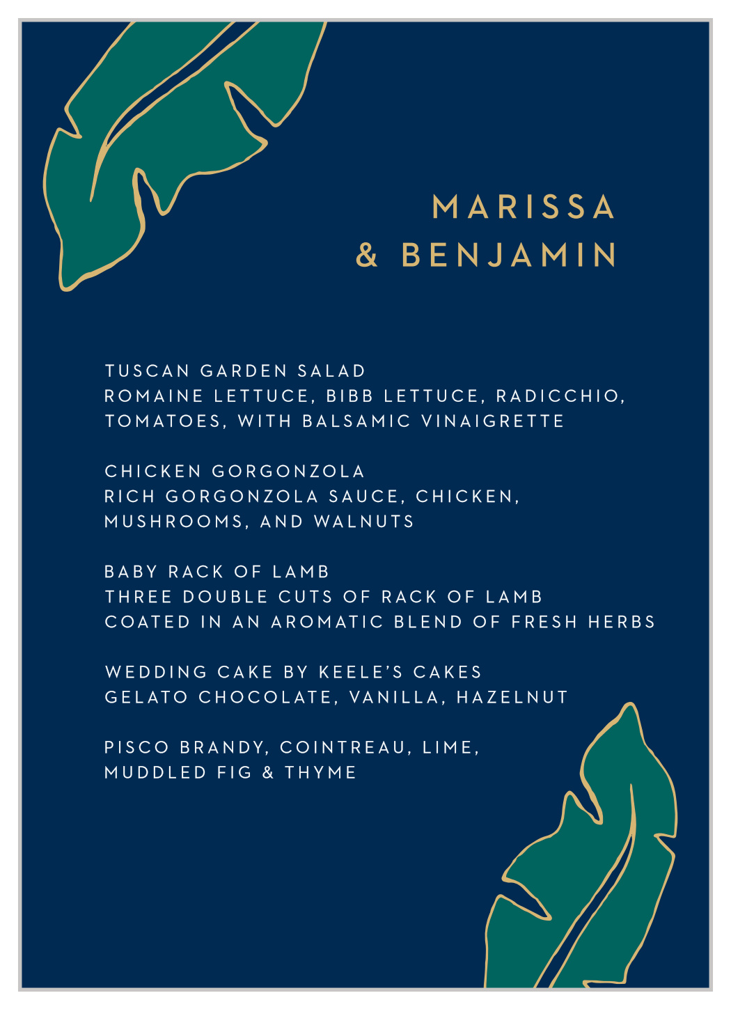 Green Breeze Wedding Menus