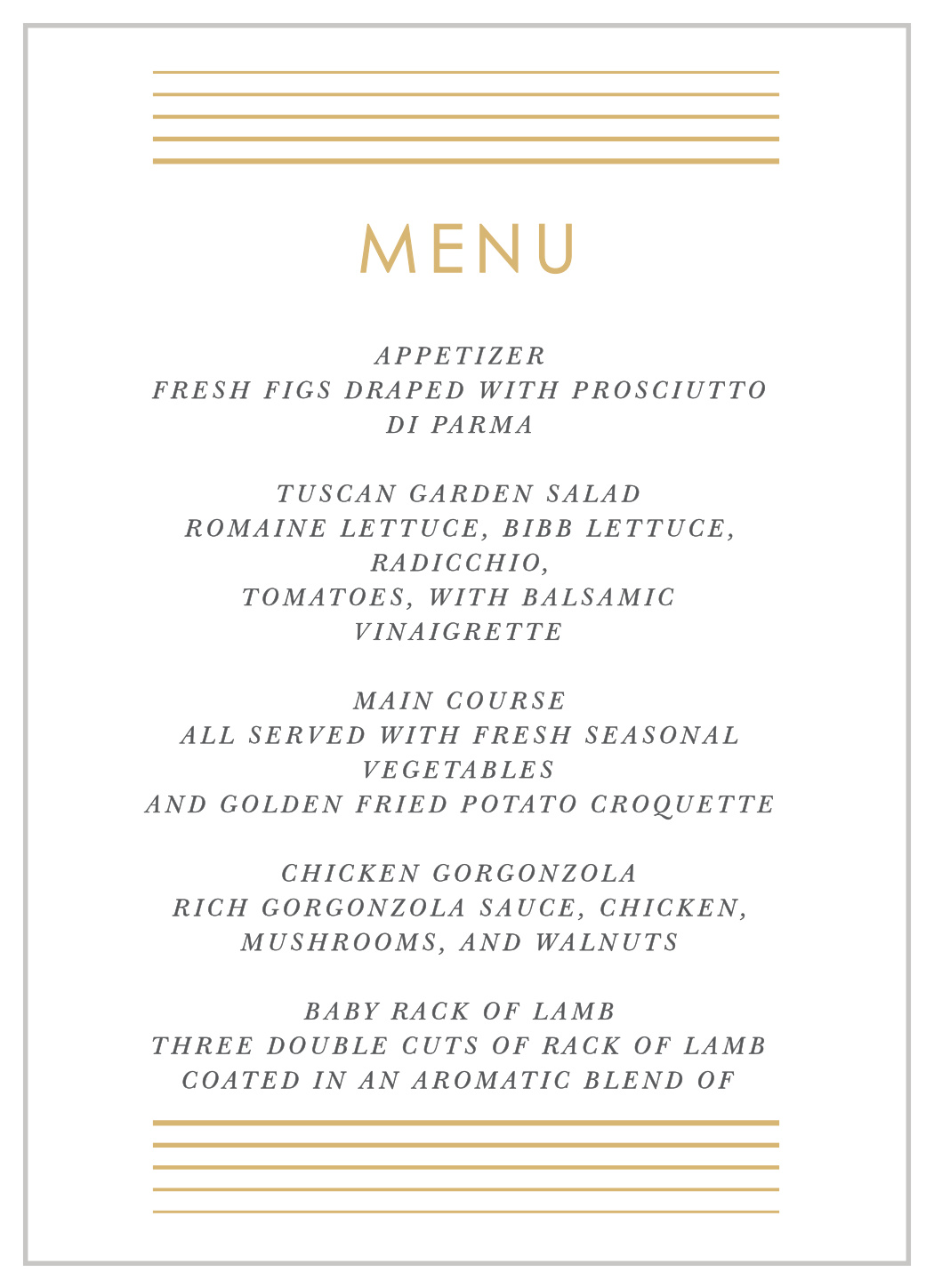 Rippled Quintet Wedding Menus